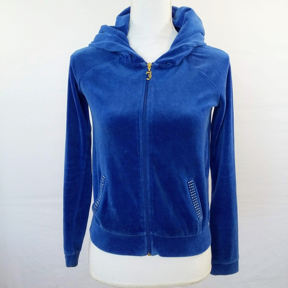 Juicy Coutour L Blue Velour Zip Up Jacket